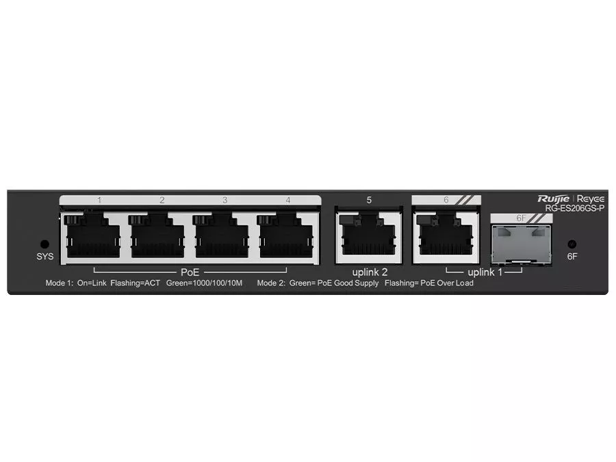 Reyee 6 Port Gigabit with 4 PoE 54W 1SFP Combo Port Smart Managed Switch | RG-ES206GS-P
