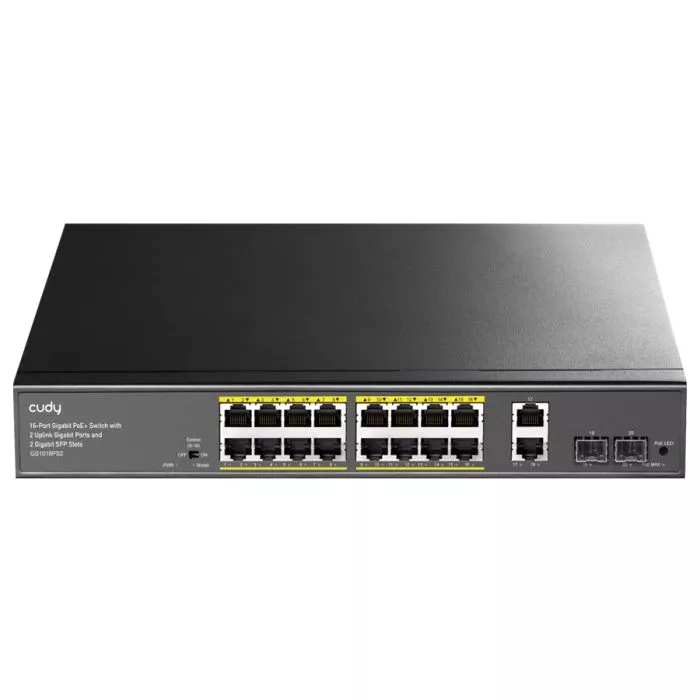 Cudy 16 Port Gigabit PoE 180W 2 Gigabit 2SFP Switch | GS1018PS2