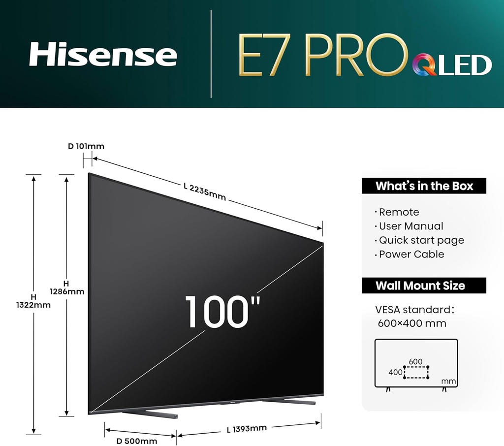 Hisense 100-Inch QLED UHD 144HZ Smart TV | 100E7NPRO