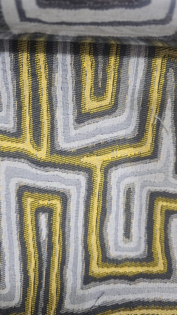 River Fabric Escapade Sauterne Geometric Maze-Embroidered 95% Polyester / 5% Linen Curtain Fabric – 280 cm Wide, 290 GSM