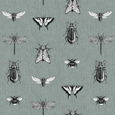 Silkhouse Borneo - Melora Scenic Insect Dual-Purpose Fabric in Lichen (280cm Wide)