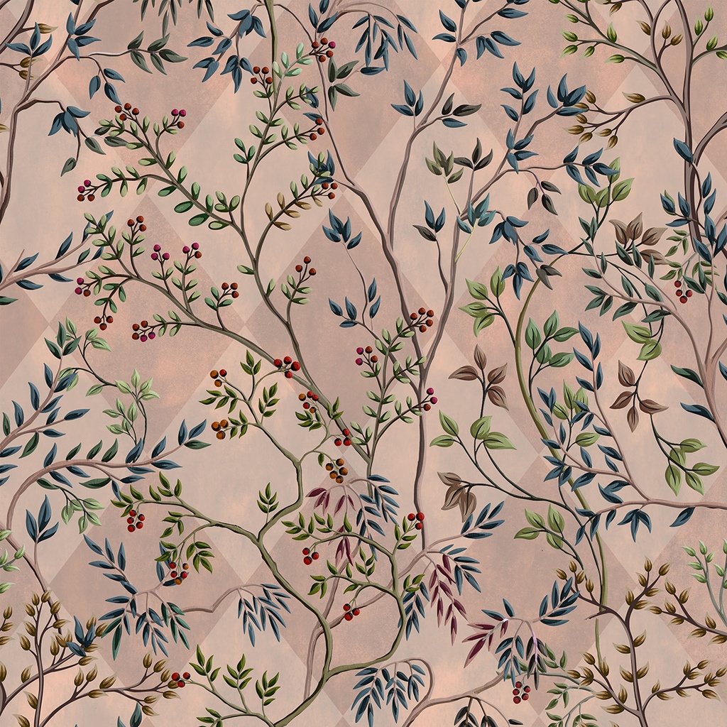 Velvet Fever Enchanted Forrest Coral Digitally Printed Velvet (140cm Wide)