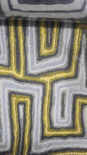 River Fabric Escapade Sauterne Geometric Maze-Embroidered 95% Polyester / 5% Linen Curtain Fabric – 280 cm Wide, 290 GSM